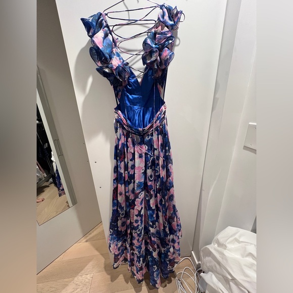 Mac Duggal Blue Floral Ruffle Tiered Dress size 4 - Picture 4 of 5